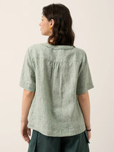 Load image into Gallery viewer, Women’s Scalloped Collar Pleated Short Sleeve Linen Blouse