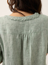 Load image into Gallery viewer, Women’s Scalloped Collar Pleated Short Sleeve Linen Blouse