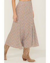 Load image into Gallery viewer, Women’s Floral Print Front Slit Elastic Waist Rayon Midi Skirt