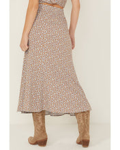 Load image into Gallery viewer, Women’s Floral Print Front Slit Elastic Waist Rayon Midi Skirt