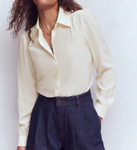 Load image into Gallery viewer, Women’s Puffed Shoulder Long Sleeve Silk Button Down Blouse