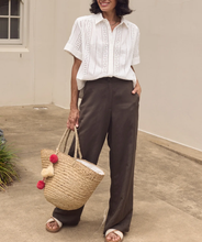 Load image into Gallery viewer, Women’s Relaxed Fit Broderie Anglaise Short Sleeve Button Down Shirt