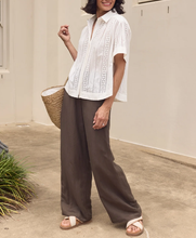 Load image into Gallery viewer, Women’s Relaxed Fit Broderie Anglaise Short Sleeve Button Down Shirt
