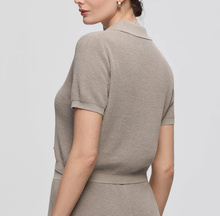 Load image into Gallery viewer, Women’s Johnny Collar Open Knit Cropped Polo Top