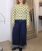 Load image into Gallery viewer, Women’s Reversible Polka Dot Merino Wool Crewneck Cardigan