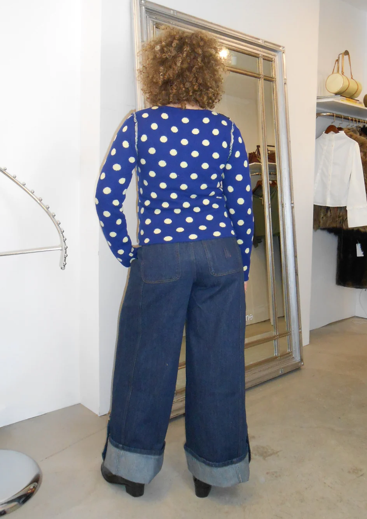 Women’s Reversible Polka Dot Merino Wool Crewneck Cardigan