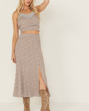 Load image into Gallery viewer, Women’s Floral Print Front Slit Elastic Waist Rayon Midi Skirt