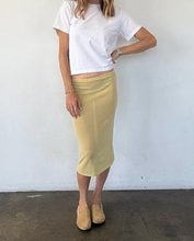 Load image into Gallery viewer, Women’s Solid Light Yellow Fitted Midi Pencil Skirt