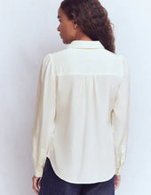 Load image into Gallery viewer, Women’s Puffed Shoulder Long Sleeve Silk Button Down Blouse
