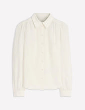 Load image into Gallery viewer, Women’s Puffed Shoulder Long Sleeve Silk Button Down Blouse