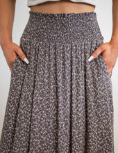Load image into Gallery viewer, Smocked High Waist Ditsy Floral Asymmetrical Midi Skirt with Pockets