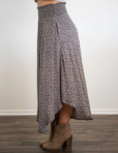 Load image into Gallery viewer, Smocked High Waist Ditsy Floral Asymmetrical Midi Skirt with Pockets